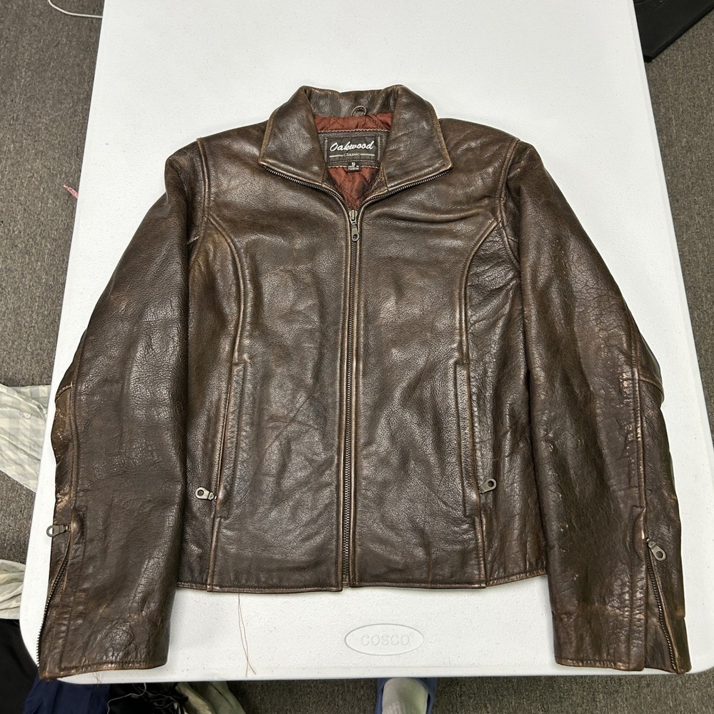 Oakwood Leather Jacket womans S Brown Classic Moto Quilted Lining Distressed D3